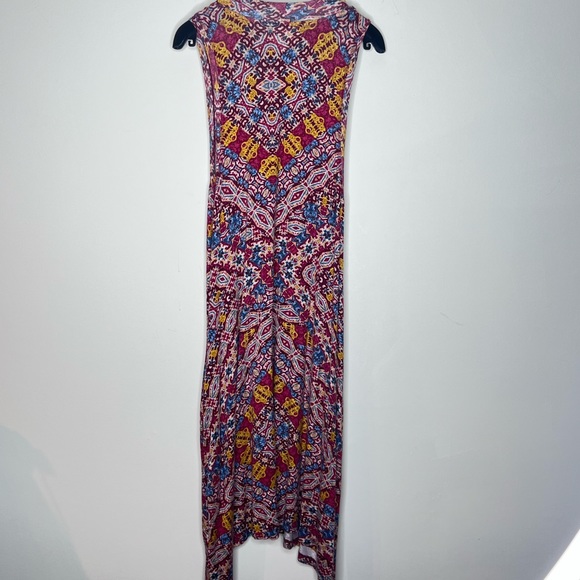 ANTHROPOLOGIE Maeve Red Yellow Geometric Mock Neck Shark Bite Dress Size Small - Picture 5 of 6